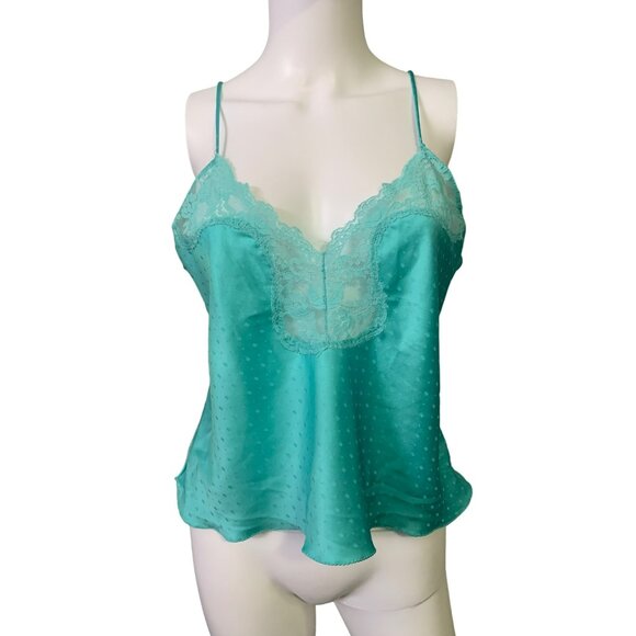 VTG Victoria's Secret 70s Aqua Satin Lace Camisole Set ILGWU‎ Gold Crown Label M - Picture 2 of 9